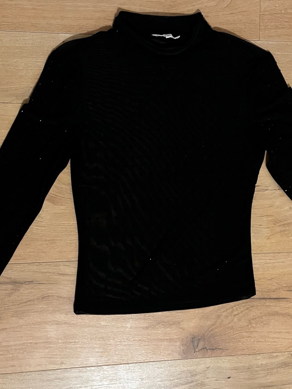 Black Long Sleeve sheer Mock Neck Top